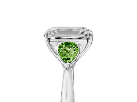 White gold Emerald Cut Diamond Three-Stone Ring with Pear with Peridot side stone Side Stones and Prong Setting_23
