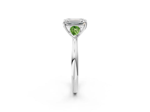 White gold Emerald Cut Diamond Three-Stone Ring with Pear with Peridot side stone Side Stones and Prong Setting_8