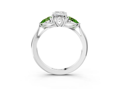 White gold Emerald Cut Diamond Three-Stone Ring with Pear with Peridot side stone Side Stones and Prong Setting_9