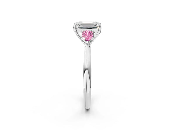 Platinum Emerald Cut Three Stone Engagement Ring Setting with Pear Lab-Grown Pink Sapphire Side Stones