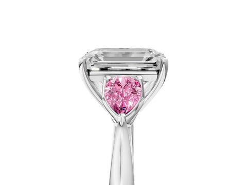 White gold Emerald Cut Diamond Three-Stone Ring with Pear with Pink Sapphire side stone Side Stones and Prong Setting_41