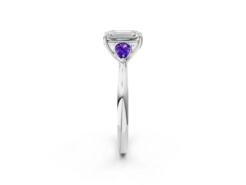 White gold Emerald Cut Diamond Three-Stone Ring with Pear with Tanzanite side stone Side Stones and Prong Setting_14