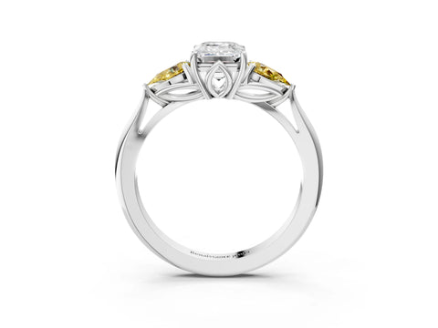 White gold Emerald Cut Diamond Three-Stone Ring with Pear with Yellow Sapphire side stone Side Stones and Prong Setting_27