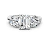 White gold Emerald Cut Diamond Three-Stone Ring with Prong Setting and Classic Band_81