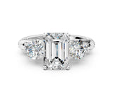 White gold Emerald Cut Diamond Three-Stone Ring with Prong Setting and Pavé Band_338