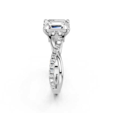 White gold Emerald Cut Diamond Twist Band Solitaire with Prong Setting_28