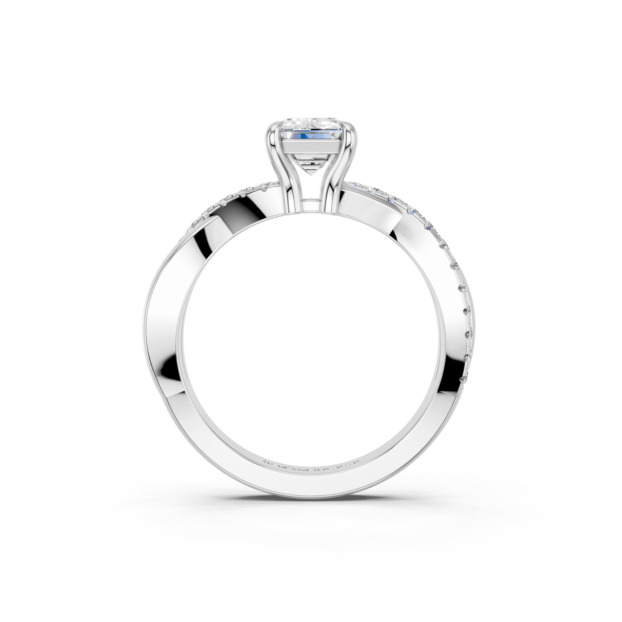 White gold Emerald Cut Diamond Twist Band Solitaire with Prong Setting_29