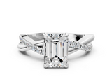 White gold Emerald Cut Diamond Twist Band Solitaire with Prong Setting_82