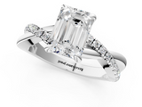 White gold Emerald Cut Diamond Twist Band Solitaire with Prong Setting_83