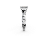 White gold Emerald Cut Diamond Twist Band Solitaire with Prong Setting_84