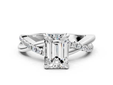 White gold Emerald Cut Diamond Twist Band Solitaire with Prong Setting_85