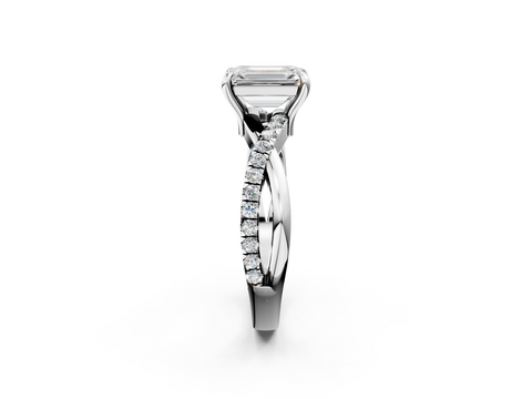 White gold Emerald Cut Diamond Twist Band Solitaire with Prong Setting_87