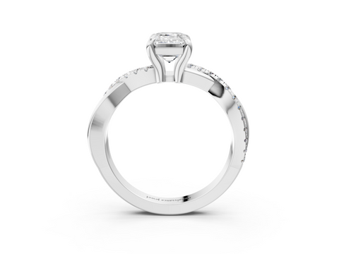 White gold Emerald Cut Diamond Twist Band Solitaire with Prong Setting_88