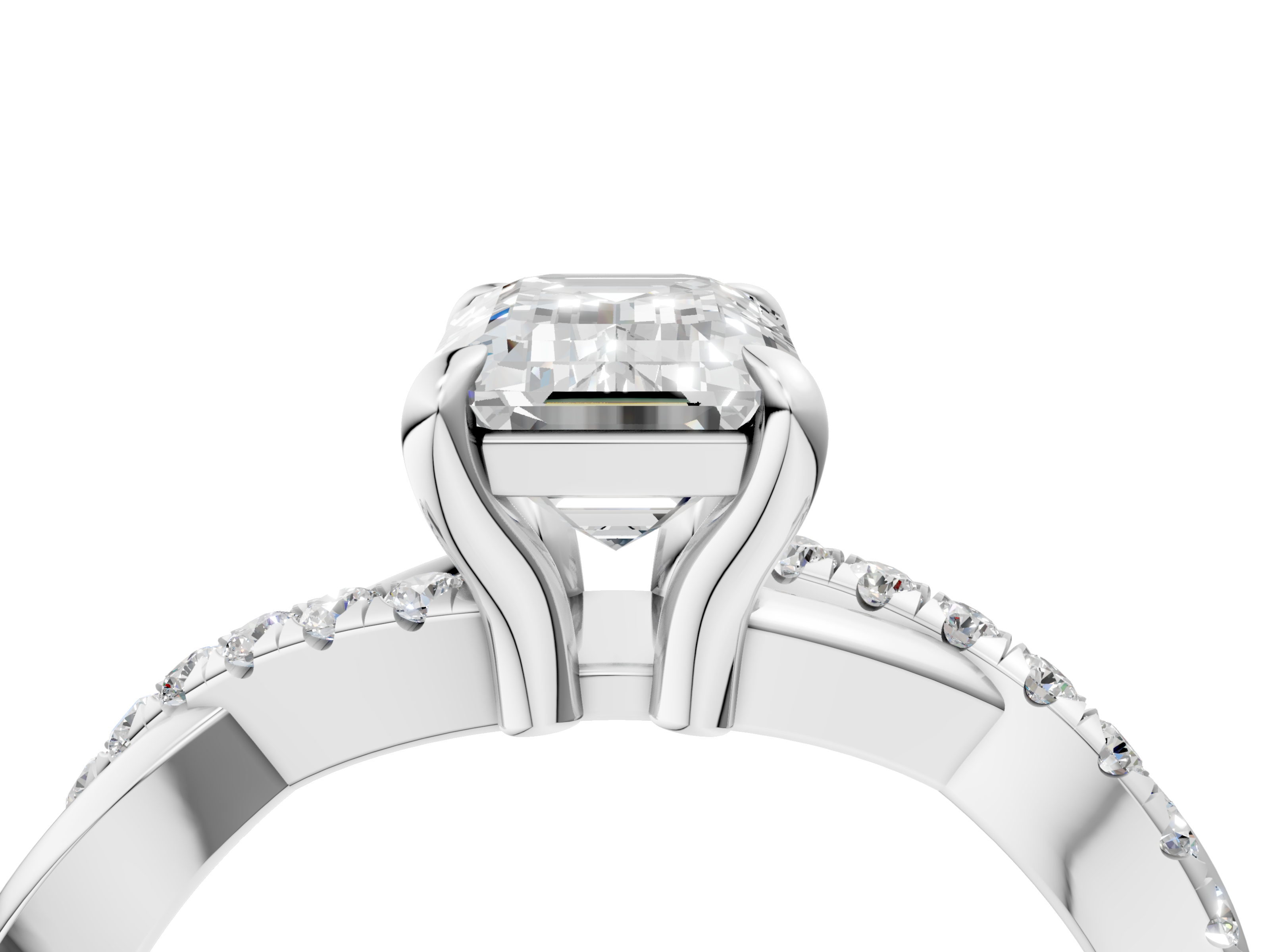 White gold Emerald Cut Diamond Twist Band Solitaire with Prong Setting_89