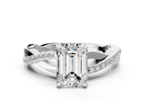 White gold Emerald Cut Diamond Twisted Band Engagement Ring with Prong Setting_39