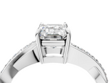 White gold Emerald Cut Diamond Twisted Band Engagement Ring with Prong Setting_43