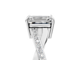 White gold Emerald Cut Diamond Twisted Band Engagement Ring with Prong Setting_44