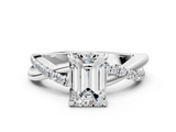 White gold Emerald Cut Diamond Twisted Band with Pavé Setting and Four-Prong Setting_55