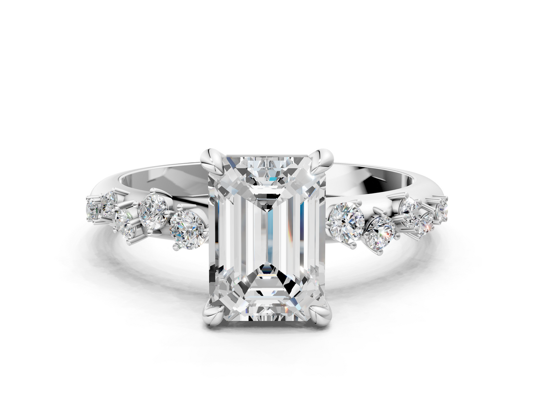 White gold Emerald Cut Diamond Vine Band with Four-Prong Setting_74