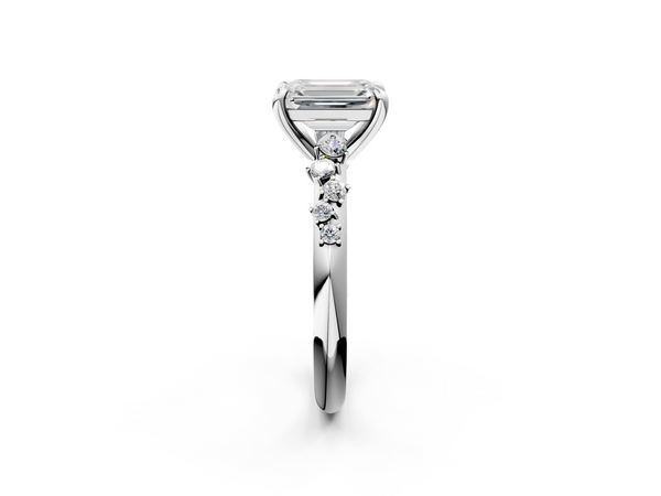 White gold Emerald Cut Diamond Vine Band with Four-Prong Setting