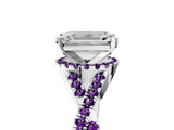 White gold Emerald Cut Diamond with Amethyst side stone Halo Twist Band Solitaire Prong Setting Ring_17