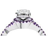 White gold Emerald Cut Diamond with Amethyst side stone Halo Twist Band Solitaire Prong Setting Ring_28