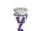 White gold Emerald Cut Diamond with Amethyst side stone Halo Twist Band Solitaire Prong Setting Ring_29