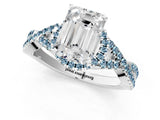 White gold Emerald Cut Diamond with Aquamarine side stone Halo Twist Band Solitaire Prong Setting Ring_13