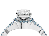 White gold Emerald Cut Diamond with Aquamarine side stone Halo Twist Band Solitaire Prong Setting Ring_16