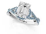 White gold Emerald Cut Diamond with Aquamarine side stone Halo Twist Band Solitaire Prong Setting Ring_25