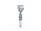 White gold Emerald Cut Diamond with Aquamarine side stone Halo Twist Band Solitaire Prong Setting Ring_26