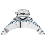 White gold Emerald Cut Diamond with Aquamarine side stone Halo Twist Band Solitaire Prong Setting Ring_28