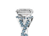 White gold Emerald Cut Diamond with Aquamarine side stone Halo Twist Band Solitaire Prong Setting Ring_29