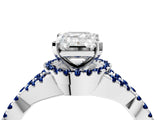 White gold Emerald Cut Diamond with Blue Sapphire side stone Halo Twist Band Solitaire Prong Setting Ring_16