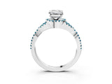 White gold Emerald Cut Diamond with Blue Topaz side stone Halo Twist Band Solitaire Prong Setting Ring_15