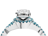 White gold Emerald Cut Diamond with Blue Topaz side stone Halo Twist Band Solitaire Prong Setting Ring_16