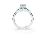 White gold Emerald Cut Diamond with Blue Topaz side stone Halo Twist Band Solitaire Prong Setting Ring_27