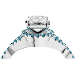 White gold Emerald Cut Diamond with Blue Topaz side stone Halo Twist Band Solitaire Prong Setting Ring_28