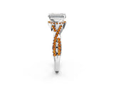 White gold Emerald Cut Diamond with Citrine side stone Halo Twist Band Solitaire Prong Setting Ring_14