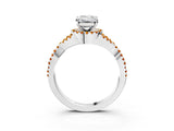 White gold Emerald Cut Diamond with Citrine side stone Halo Twist Band Solitaire Prong Setting Ring_15