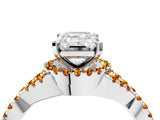 White gold Emerald Cut Diamond with Citrine side stone Halo Twist Band Solitaire Prong Setting Ring_16