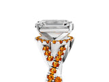White gold Emerald Cut Diamond with Citrine side stone Halo Twist Band Solitaire Prong Setting Ring_17
