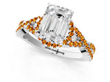 White gold Emerald Cut Diamond with Citrine side stone Halo Twist Band Solitaire Prong Setting Ring_25