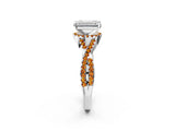 White gold Emerald Cut Diamond with Citrine side stone Halo Twist Band Solitaire Prong Setting Ring_26