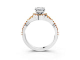 White gold Emerald Cut Diamond with Citrine side stone Halo Twist Band Solitaire Prong Setting Ring_27