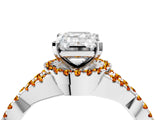 White gold Emerald Cut Diamond with Citrine side stone Halo Twist Band Solitaire Prong Setting Ring_28