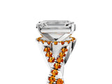 White gold Emerald Cut Diamond with Citrine side stone Halo Twist Band Solitaire Prong Setting Ring_29