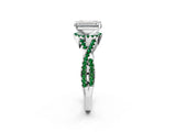 White gold Emerald Cut Diamond with Emerald side stone Halo Twist Band Solitaire Prong Setting Ring_14