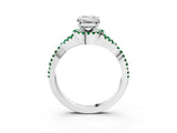 White gold Emerald Cut Diamond with Emerald side stone Halo Twist Band Solitaire Prong Setting Ring_15