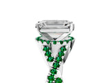 White gold Emerald Cut Diamond with Emerald side stone Halo Twist Band Solitaire Prong Setting Ring_17